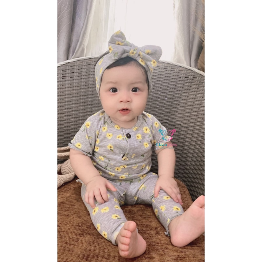PROMO 6.6 plazababyku  MX MOLLY setelan bayi motif bunga yang lucu free headband PART2