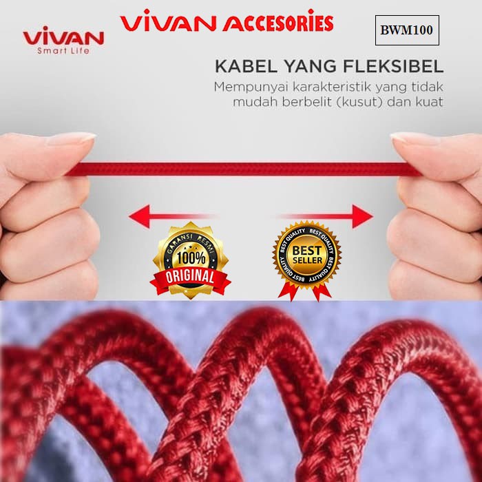 Vivan BWM100 2.4A 1M Micro USB 90° Data Cable Design for Android Red