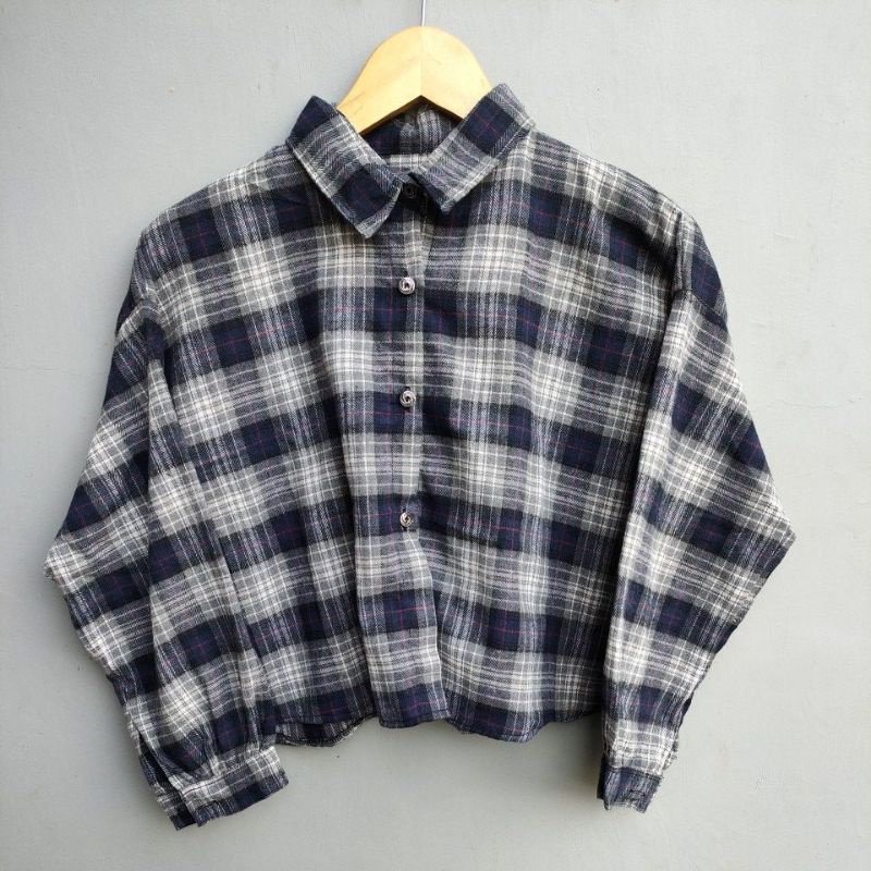 crop top tartan / crop top flanel / kemeja crop wanita-Motif 04