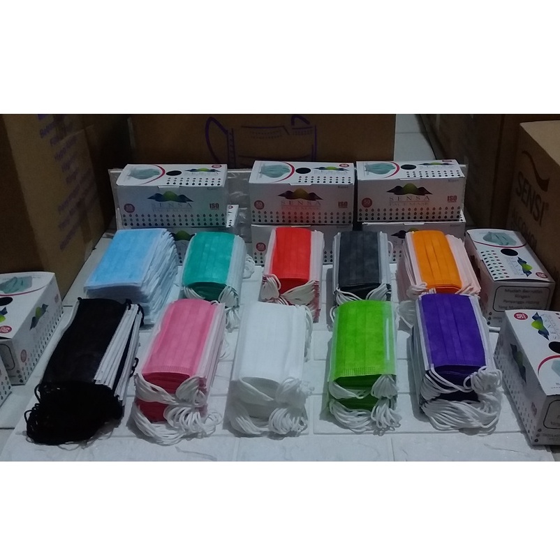 MASKER POLOS WARNA 3PLY ISI 50