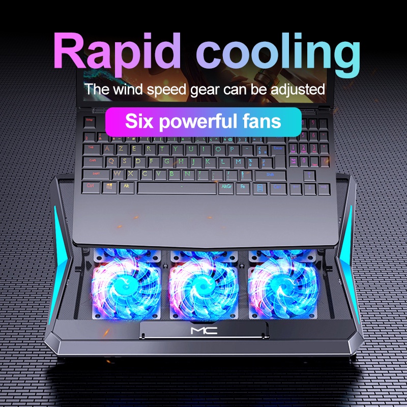 Laptop Cooling Pad Led Screen 6 Fans Two USB Port Cooler Pad RGB Light Notebook Stand for 11-17 Inch