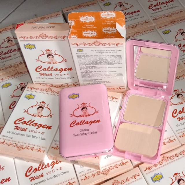 Two Way Cake Collagen Dhilisa Bedak Padat Makeup Kosmetik