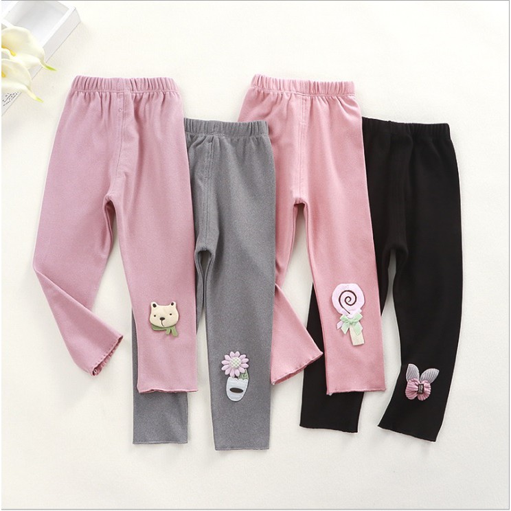 Legging buka kaki anak /remaja perempuan import kain polos motif cartoon