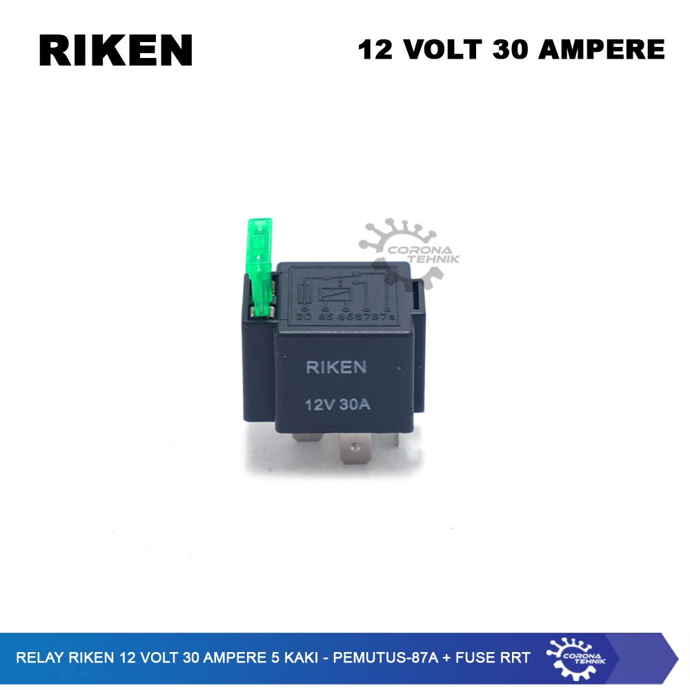 Relay Riken 12 Volt 30 Ampere 5 Kaki - Pemutus-87a + Fuse RRT