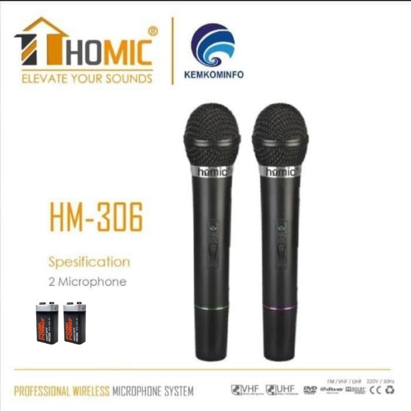 HOMIC HM-306 // Mic Wireless Double // Microphone Wireless // Mic Tanpa Kabel