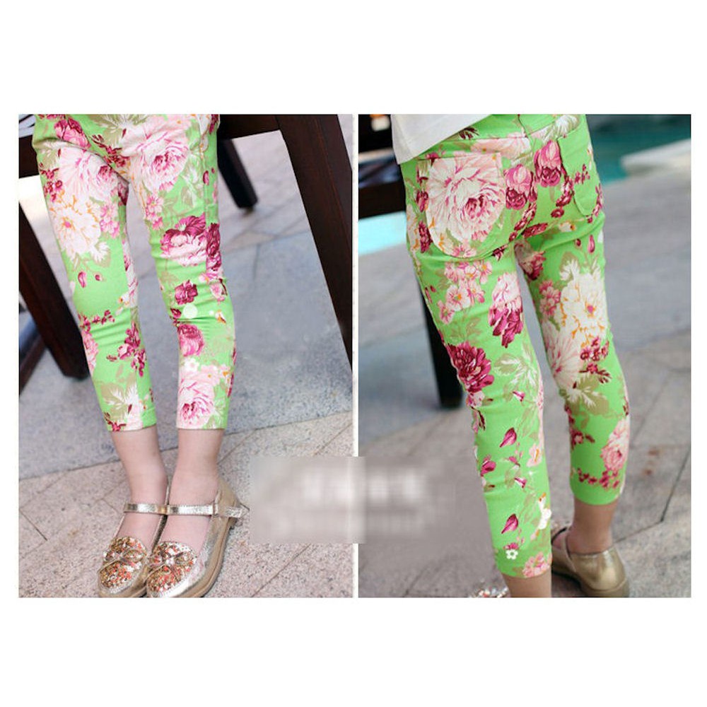 [JOYLEEN BEBE] Denim Stretch Floral Green Celana Legging Anak Bunga Legging Anak Import Murah