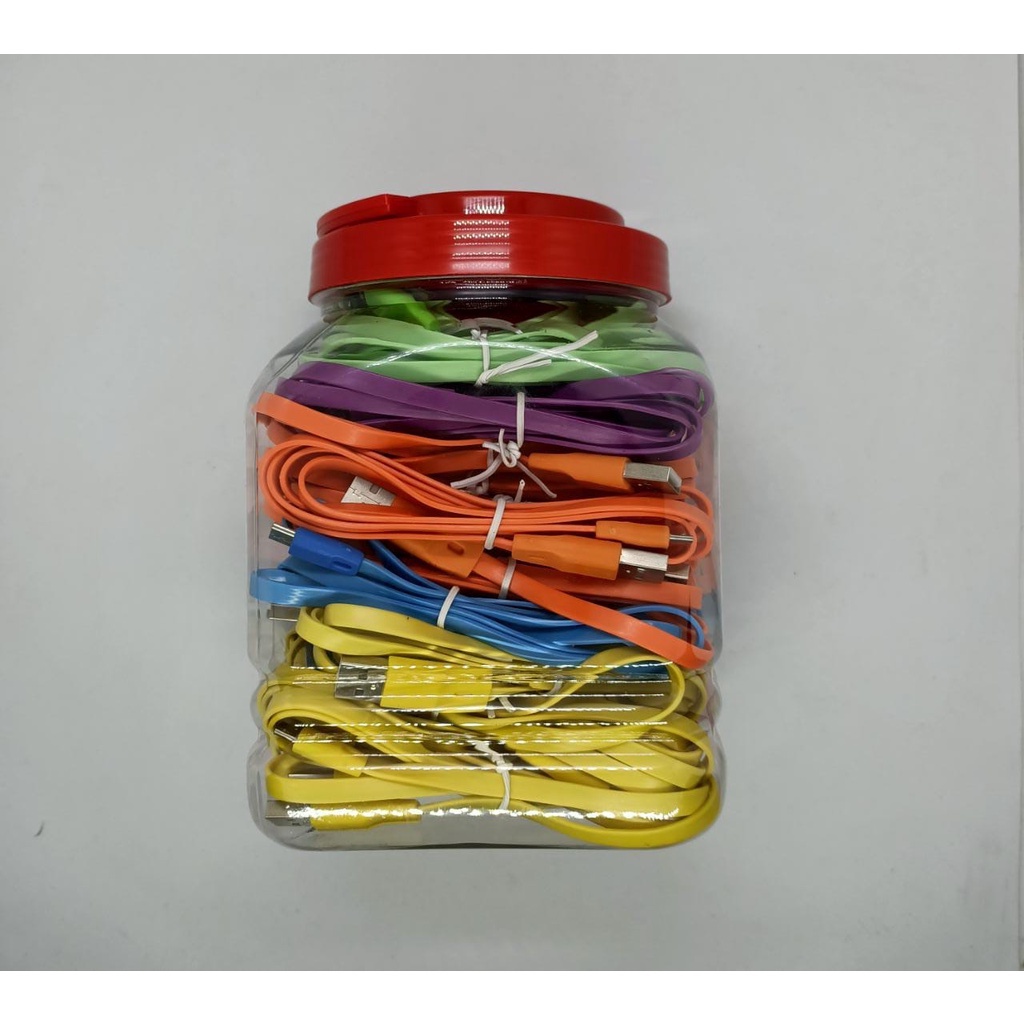 Kabel Data Charger 2.0A Gepeng Micro USB / V8 Warna-Warni For Android 1 Toples 50pcs