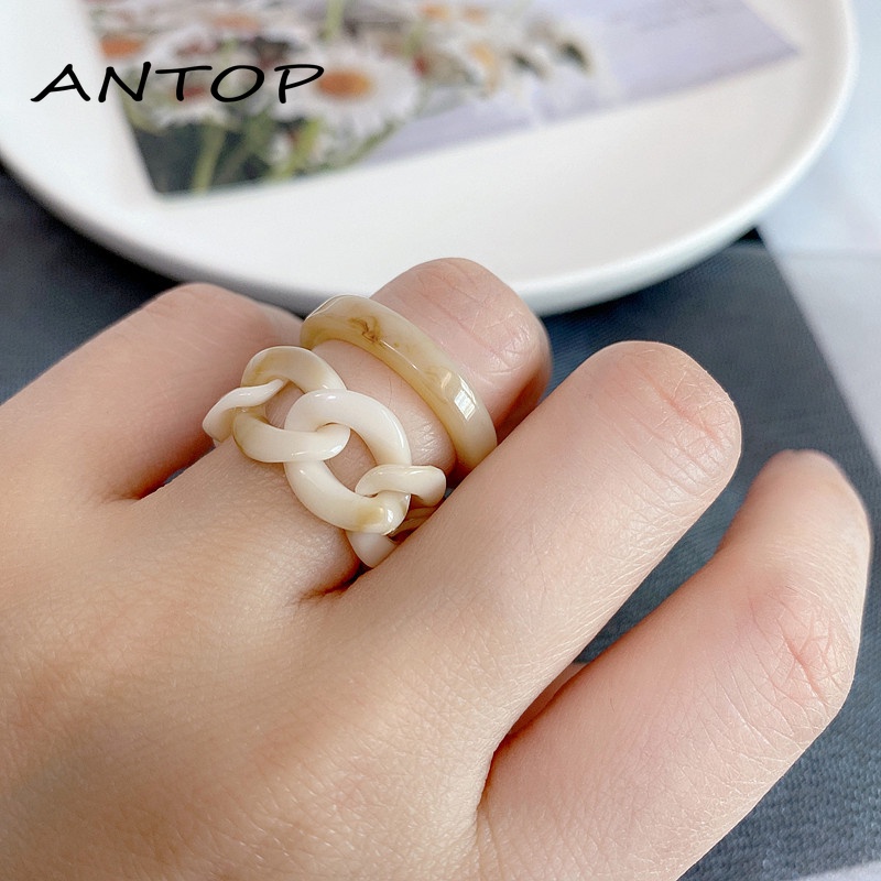 Retro Sederhana Berongga Resin Cincin Akrilik Rantai Kombinasi Cincin Set Untuk Wanita Perhiasan Aksesoris ANTOP