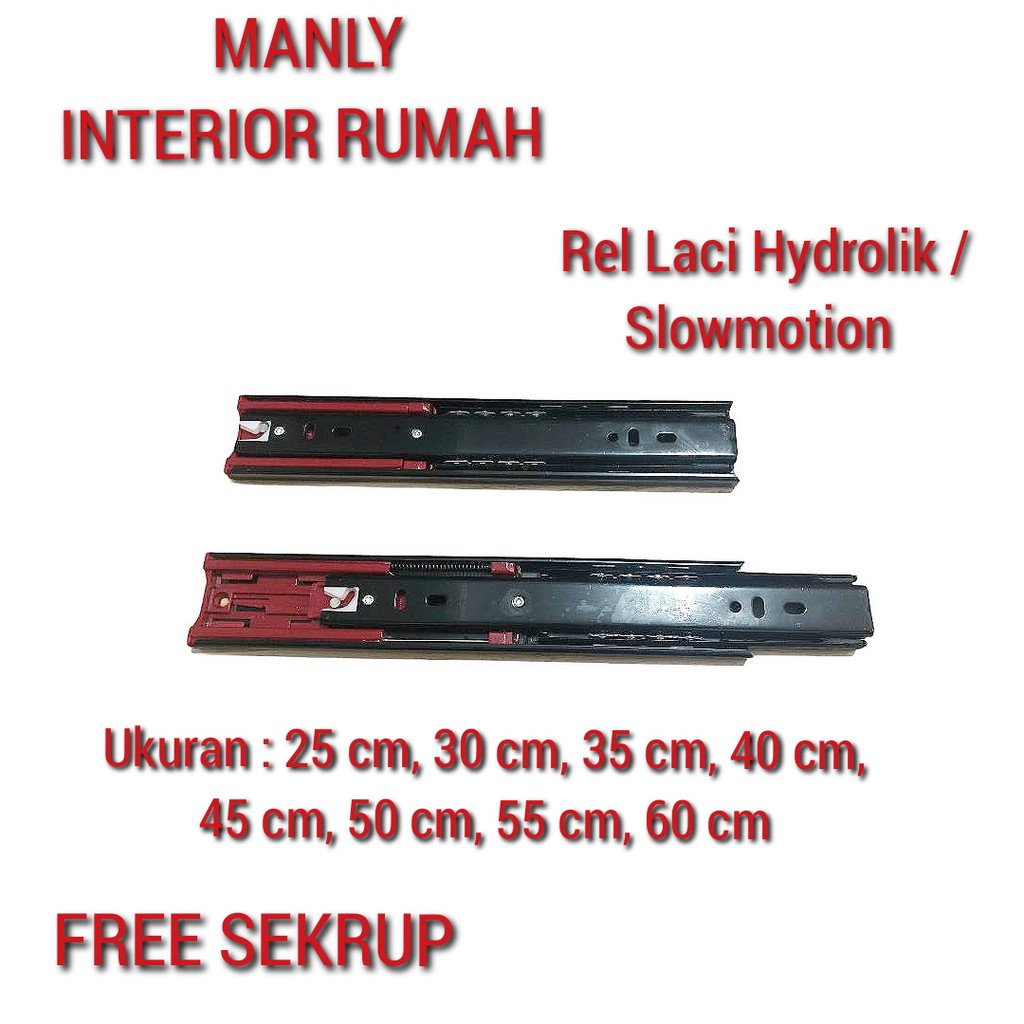 Rel Laci Hitam Hydrolik Slowmotion Full Extention  4,5cm ( 2x Tarik) Isi 1 set (2 pcs)