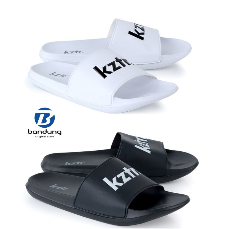 BOS - Sandal Casual Pria - Sendal Slide - Sandal Slop Distro Terbaru Original - Putih Hitam