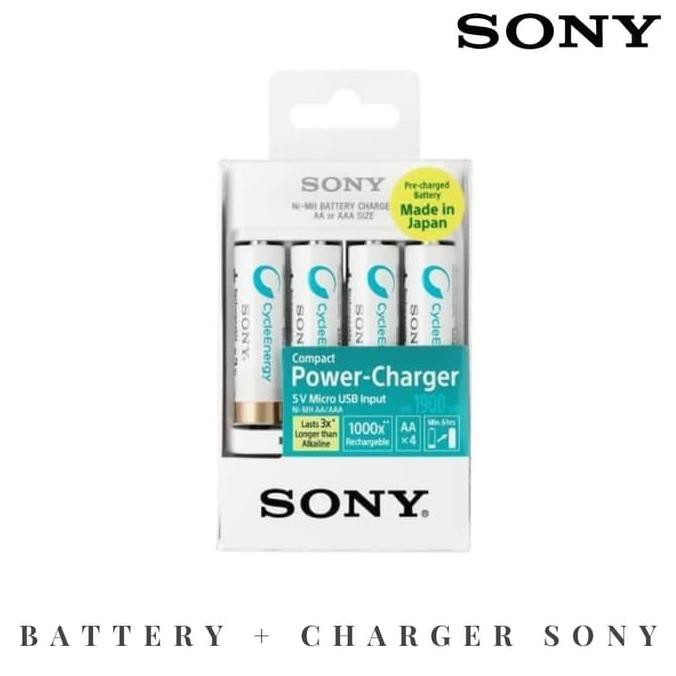 Battery + Charger Sony Power Charger plus 4pc Battery AA NiMH 1900mAh TERBARU