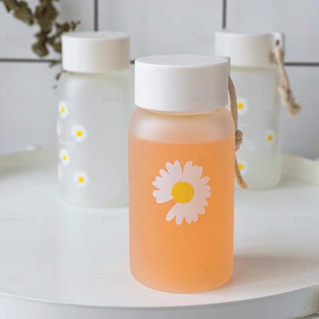 Tumbler Glass Aesthetic 500ml Gelas Minum Teh Susu Bunga Aster Daisy Simple Lucu Elegan Cantik