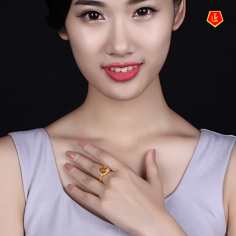 [Ready Stock]Temperament Luxurious Colored Gems Inlaid Citrine Ring