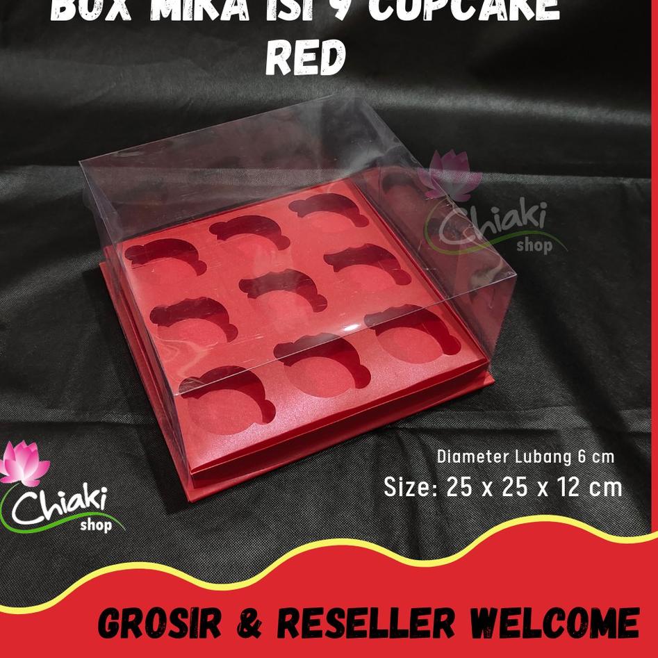 

eibr Box Mika ALAS MERAH 25 x 25 x 12 Cupcake isi 9 Cake Pudding Tart Dus RED Karton Tebal Chiaki Kotak 【