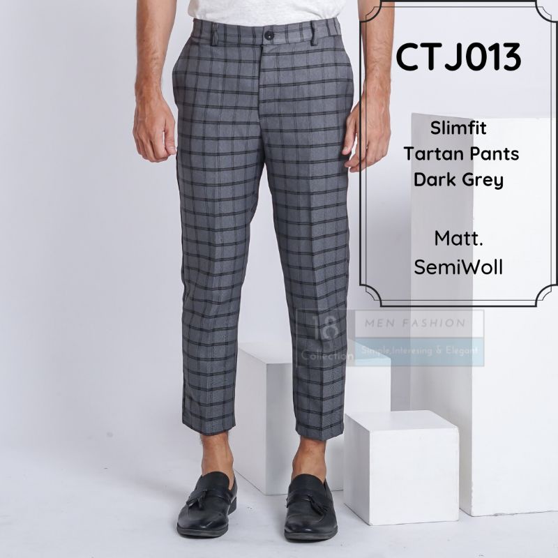 [BISA COD] Trousers Slim Fit Tartan / Chino Pria Motif Kotak / Celana Panjang Pria Kotak Simple