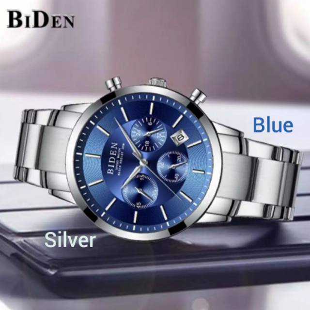 Jam Tangan Pria Biden Original YN 0029 Silver Black/ Silver Blue