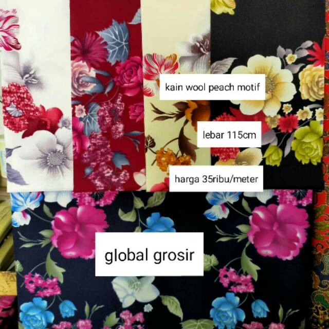 KAIN WOOL PEACH MOTIF BUNGA