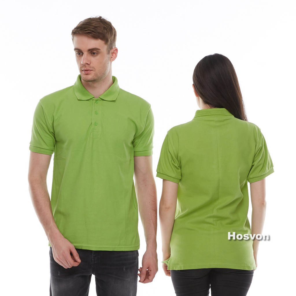 HIJAU STABILO Hosvon Kaos Kerah Wangki COTTON 100% Size S-XXL ( PRIA &amp; WANITA )