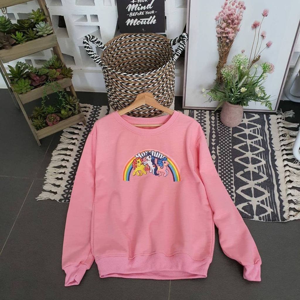 Primadona Sweater Pony Taile Rainbow - Sweatshirt Casual Motif Cartoon Lucu -  Fleece