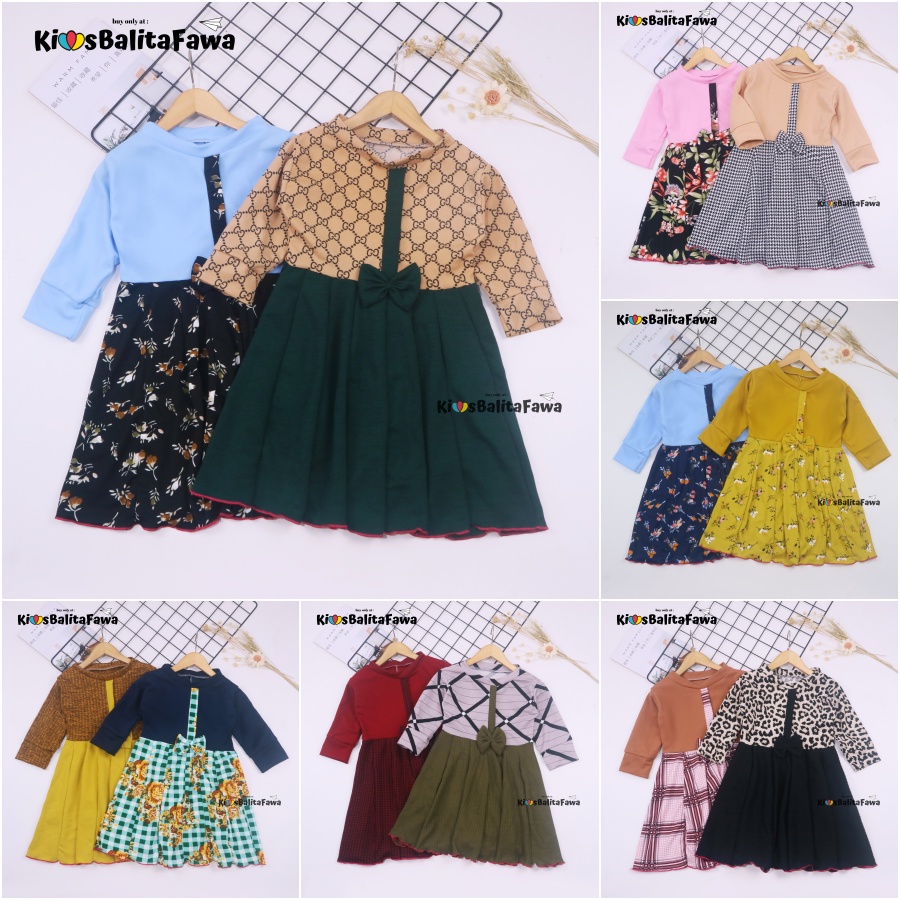 Dress Valencia 3-4 Tahun / Dres Anak Lengan Panjang Pesta Baju Perempuan Fashion Kids Motif Adem