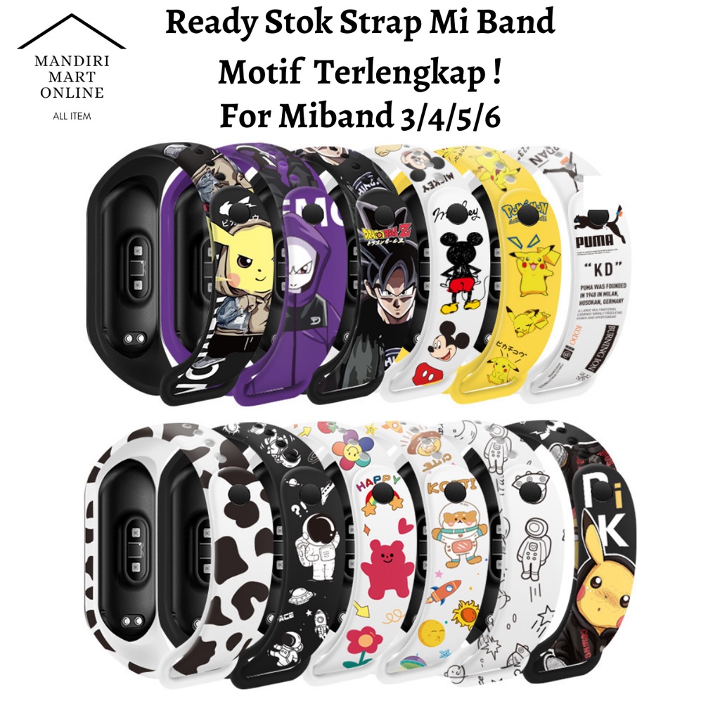 Strap Mi Band 3/4/5/6 Strap Silicone Tali Pengganti Xiaomi Mi Band 3/4/5/6
