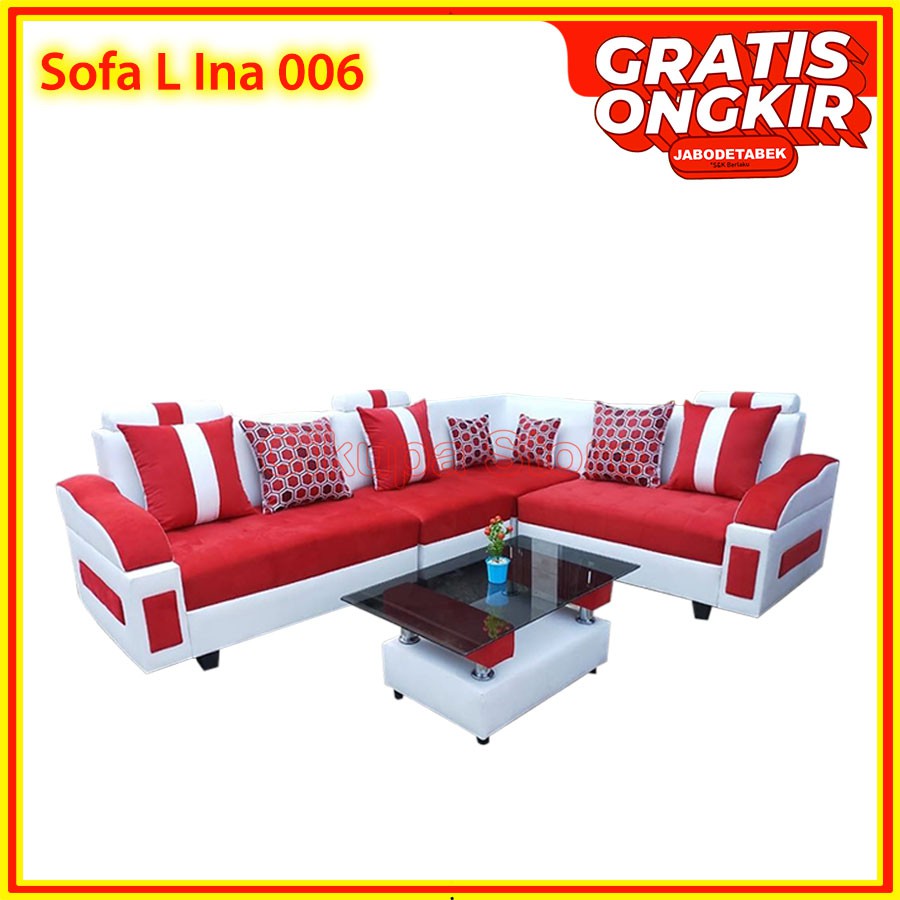 SOFA L INA 006 + MEJA (Kursi, Sofabed, Kursi Raung Tamu) - Khusus Jabodetabek