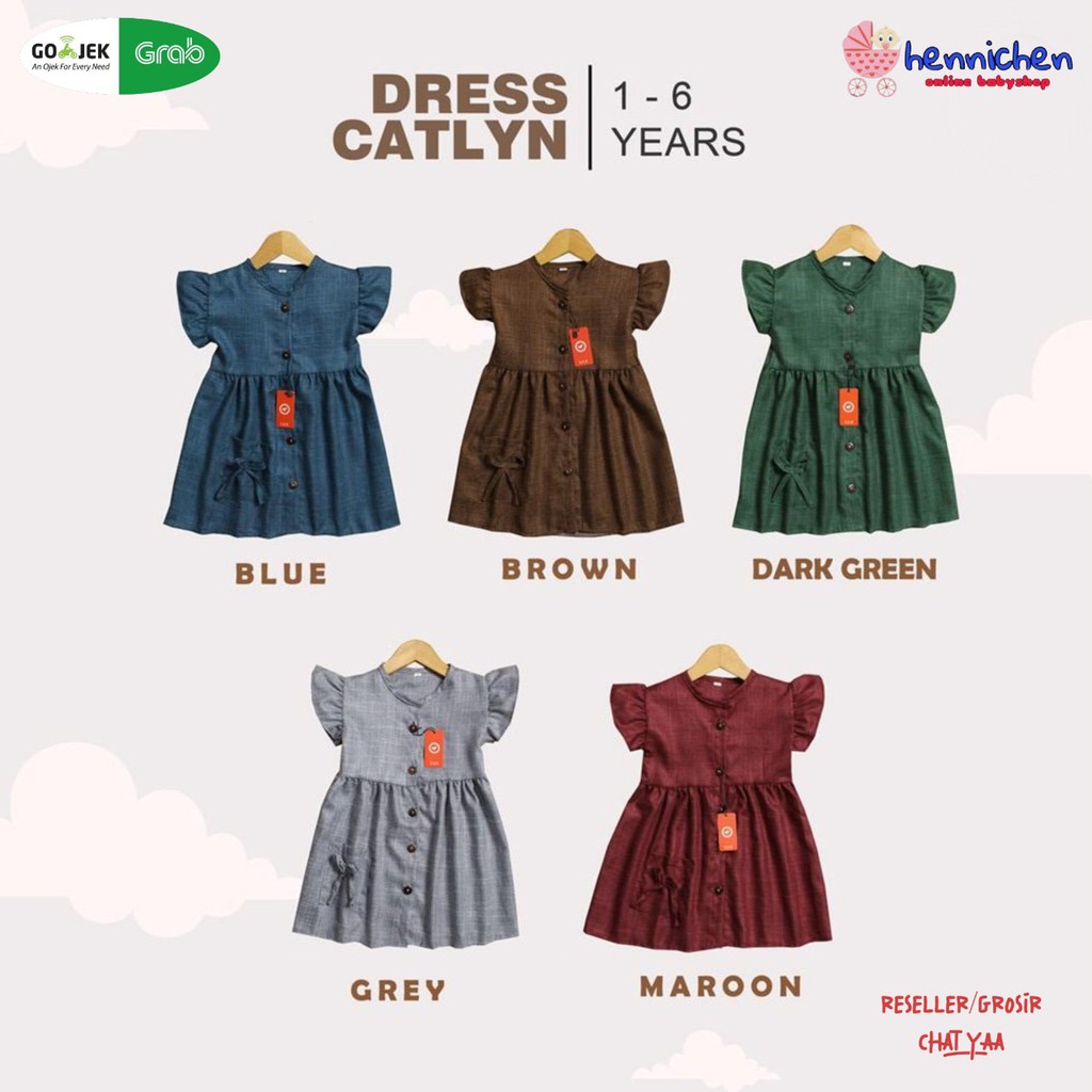 DRESS ANAK BAHAN LINEN TERUSAN ANAK DRESS CATLYN BAHAN PREMIUM 1-6 TAHUN OVIKIDS