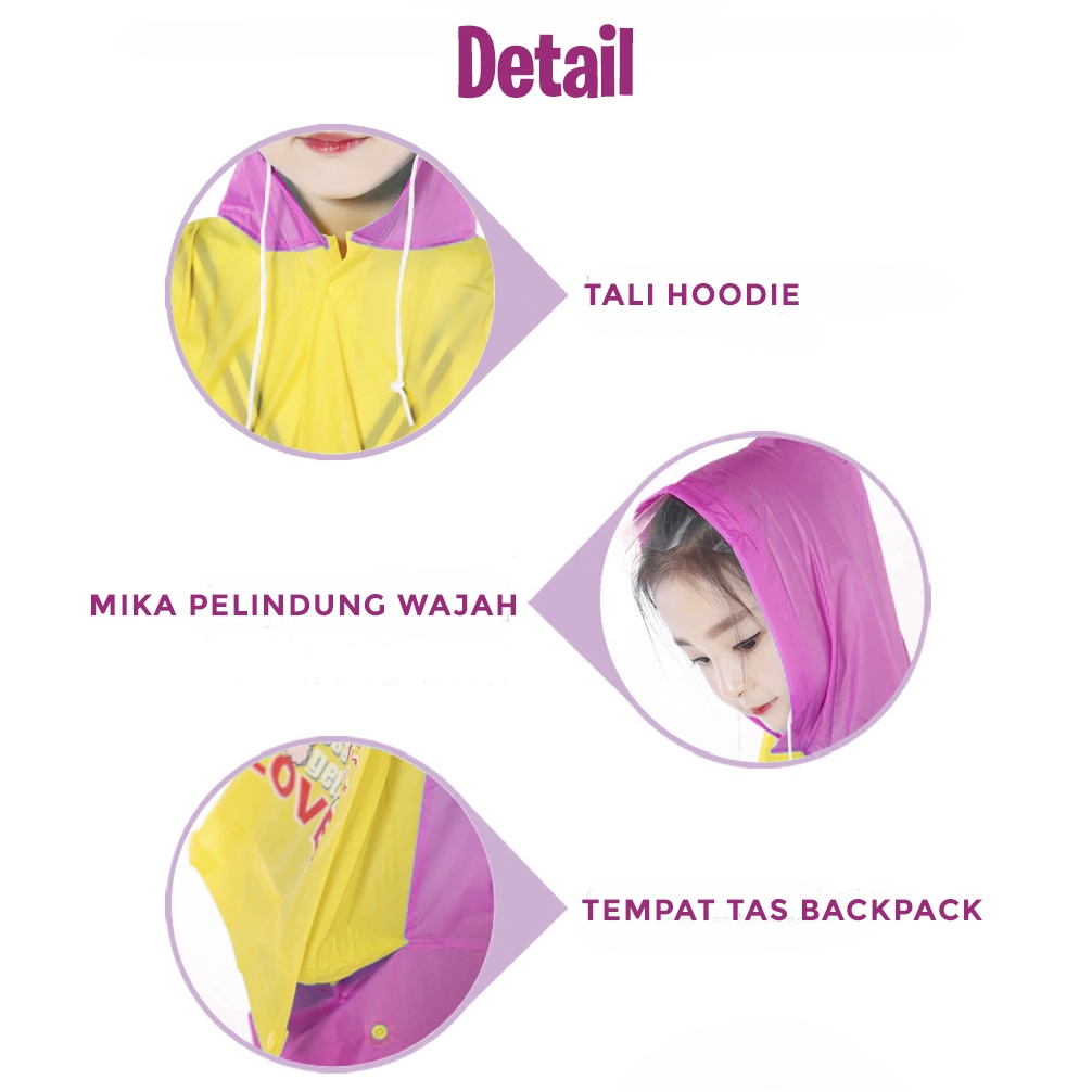 Jas Hujan Raincoat Anak Bahan Eva Tebal Dengan Tas Di Belakang Motif Lucu -168