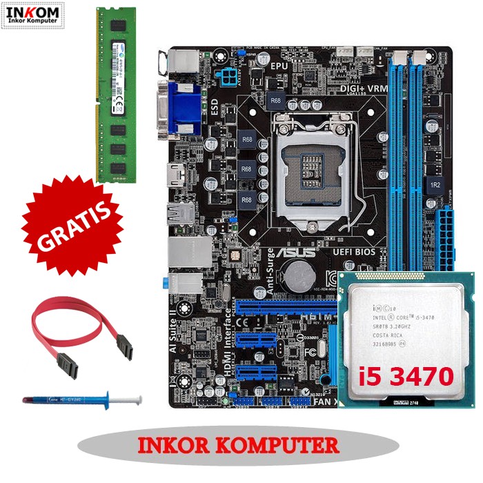 Motherboard Mainboard Mobo H61 LGA 1155 Asus + i5 3470 + Ram