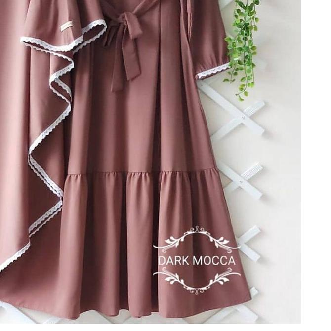 ✺ PROMO - Nabila Syari Gamis Set Khimar Muslim Wanita Crepe Aksen Renda Premium ☺