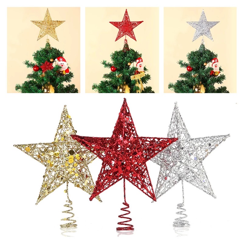 1pc Ornamen Bintang Bahan Kawat Besi Warna Emas Untuk Dekorasi Pohon Natal