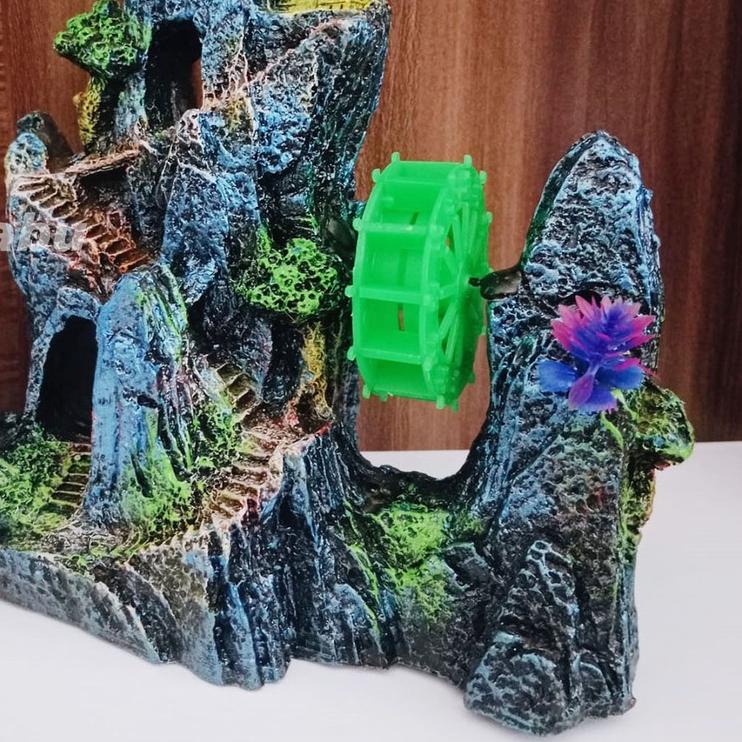 Hiasan aquarium fiber tebing kincir besar