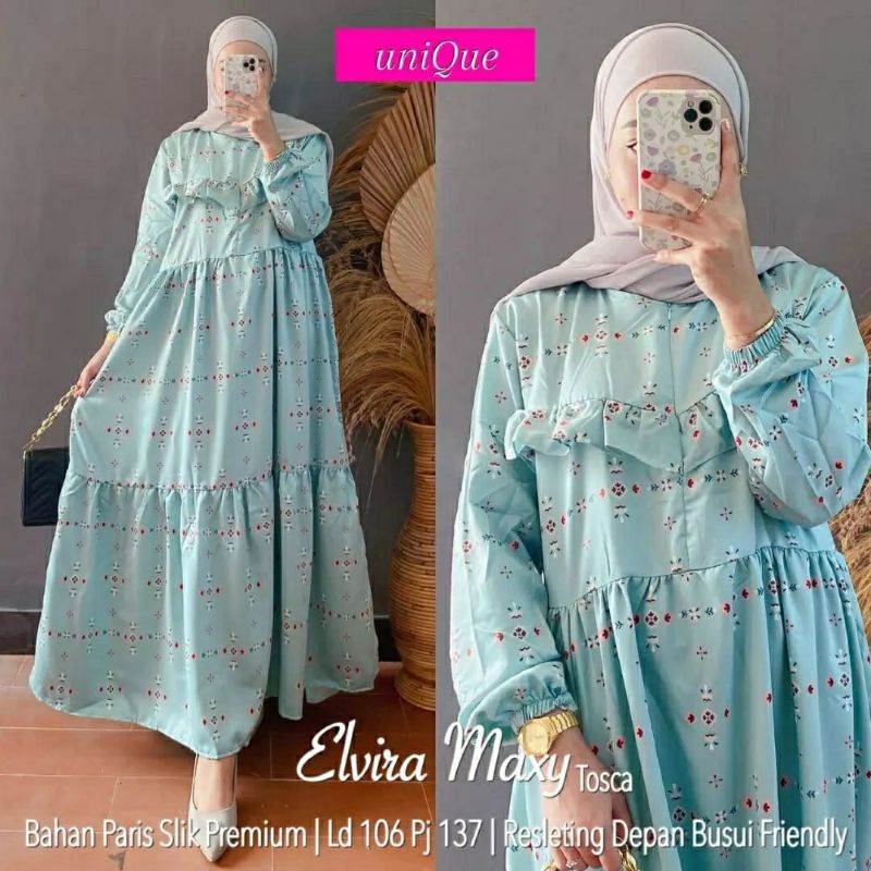 Elvira Maxy, GAMIS WANITA MUSLIM CANTIK FIT XL LD 106 BAHAN PARIS SILK PREMIUM ZIPPER BUSUI TERMURAH