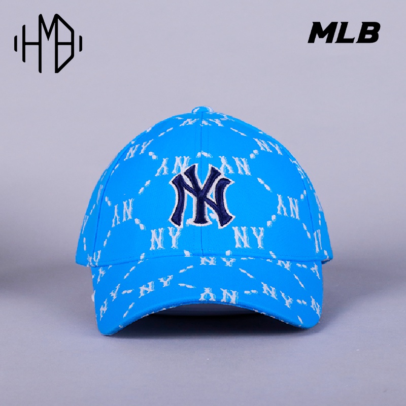 MLB Korea NY Yankees Small Logo Monogram Dia Jacquard Classic Cap Neon Blue