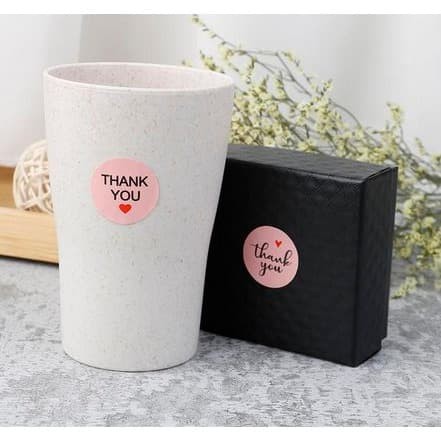 Paper Tags - 1&quot; Pink Round Black Letter THANK YOU Sticker (10 pcs)