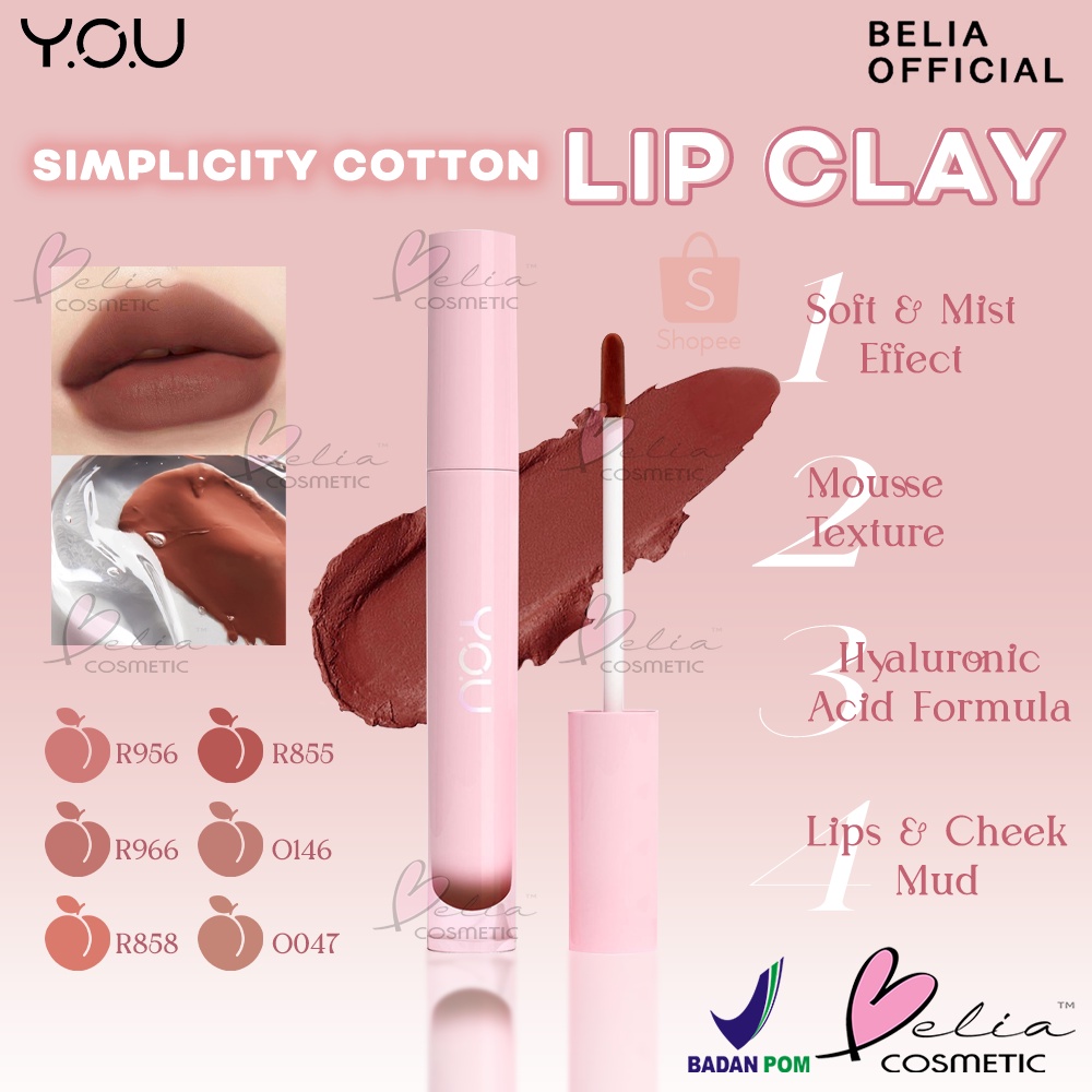 ❤ BELIA ❤ YOU Simplicity Cotton Lip Clay | Lip Stain Lipstick Lembut Melembapkan Tahan Lama | Mousse Texture