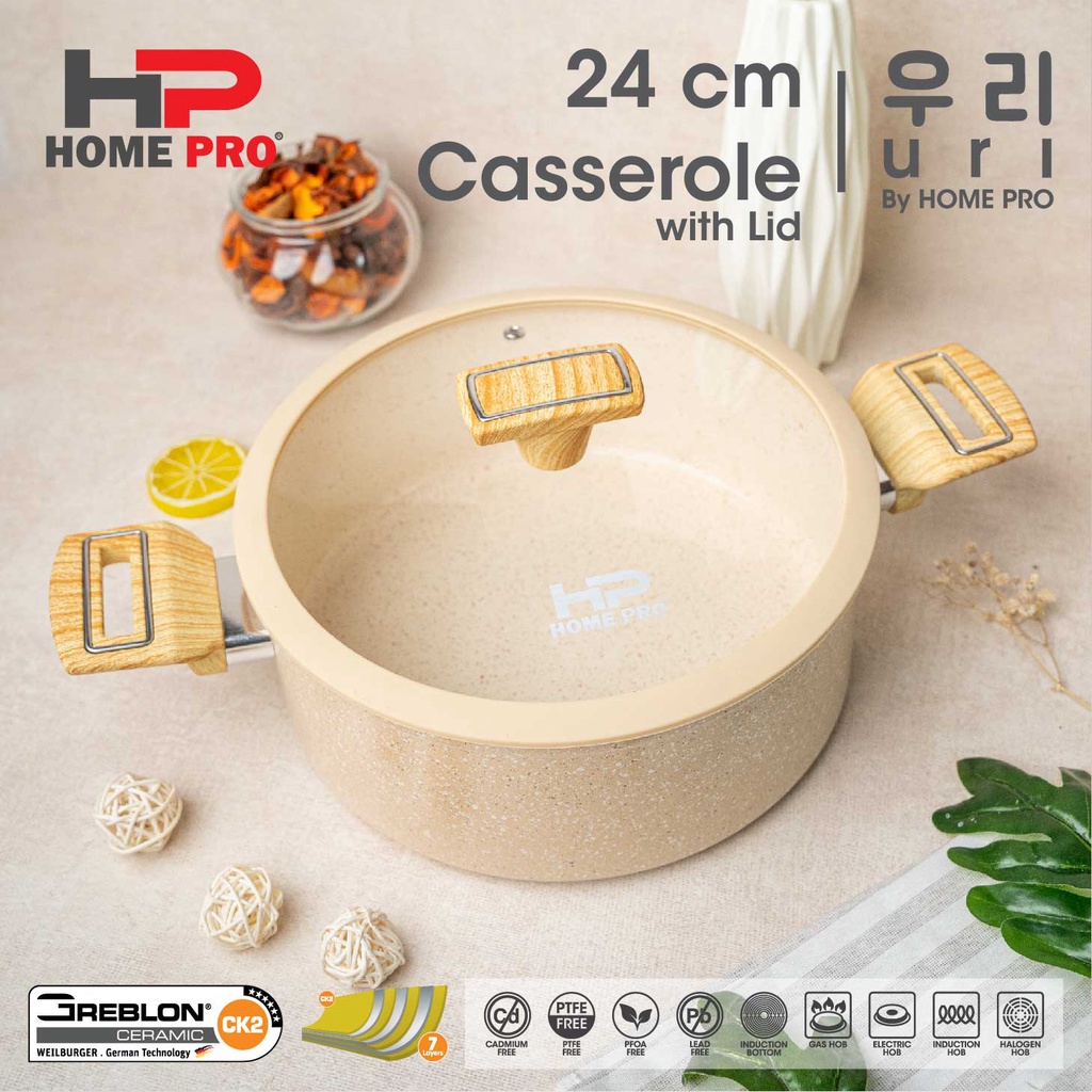 HomePro - Uri Series Granite Ceramic Casserole 24 cm with Lid - Panci Pot Sup Serbaguna Anti Lengket