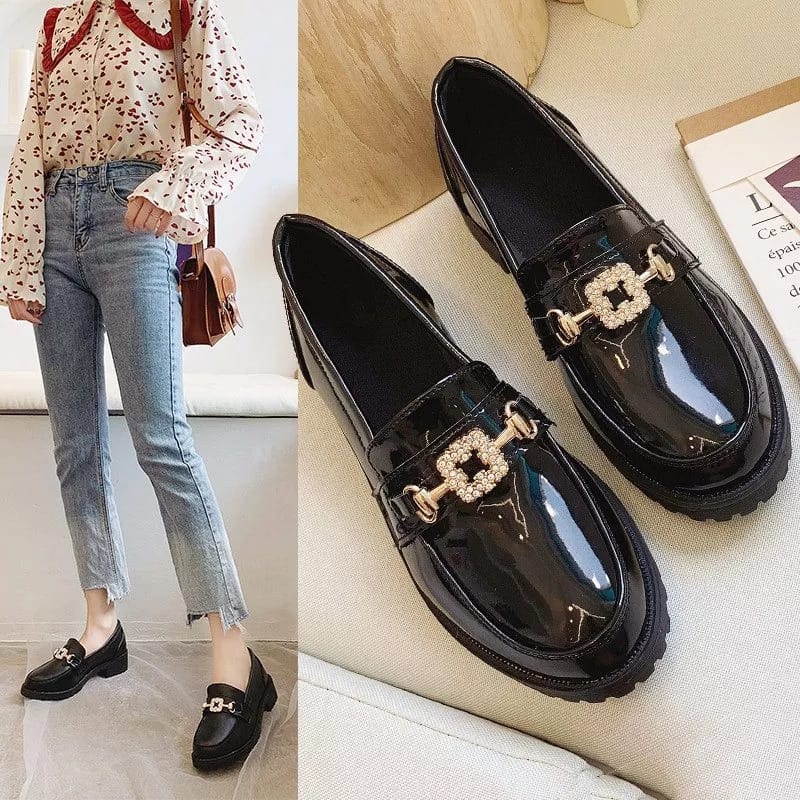 Sepatu Wanita Loafer Mutiara Import Premium LCB 0242