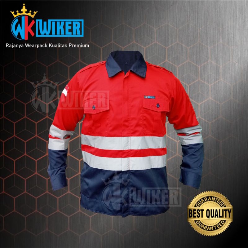 Wearpack Safety Atasan Elite Merah Kombinasi Navy - Werpack Kerja Keren - Baju Safety - Baju K3 - Se