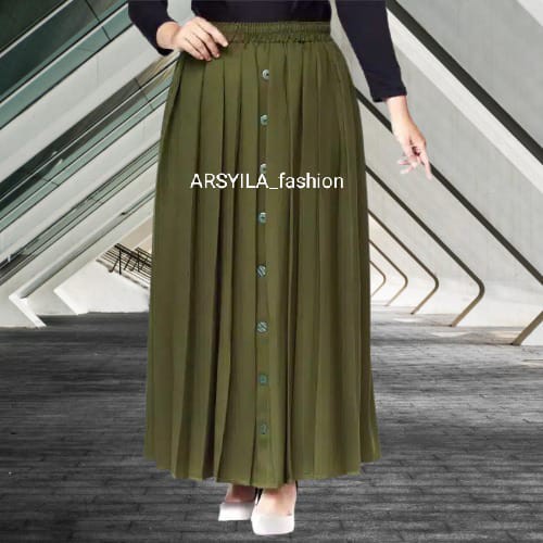 Rok Rempel Kancing Depan Moscrepe Premium/Rok  muslimah lebaran/Rok Terlaris part 1