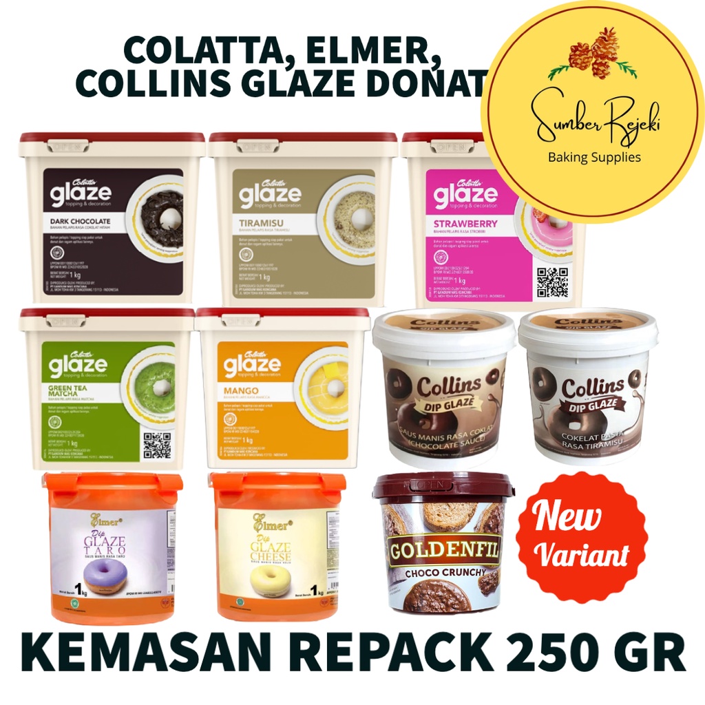 

Colatta Elmer Collins Glaze Donat Rasa Dark Chocolate, Tiramisu, Green Tea, Mango, Strawberry, Avocado, White, Grape, Taro, Cheese, Blueberry, Red Velvet, Rasberry 250 Gr / 250gr