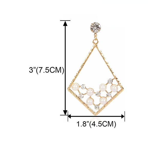 LRC Anting Tusuk Fashion Golden Imitation Pearl And Diamond Pearl Earrings K44370