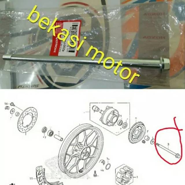 42301-K56-N00 axle as roda BELAKANG honda sonic 150 / supra GTR original