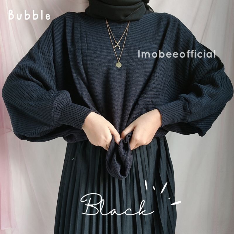 KNIT BATWING OVERSIZE // RAJUT BATWING LASPERAL // SWEATER RAJUT KALONG-BUBBLE Black
