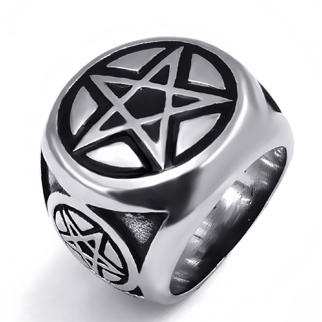 SEUSUK  New arrival Fashion Punk Steel Ring Band Wicca Magic Pentagram Pentacle Star Biker Jewelry