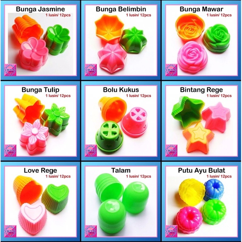 cetakan puding isi 12 / cetakan Kue bolu plastik isi 12 motif jasmin tulip bunga mawar talam putu ay