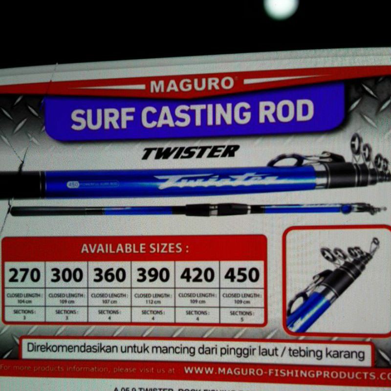 Joran maguro surf  twister tide master power cast  ultra cast 270 300 360 390 420 450