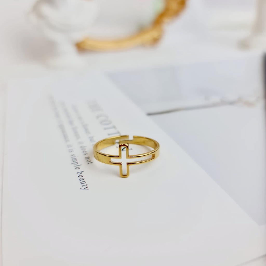 COD cincin titanium wanita salib adjustable anti karatan import