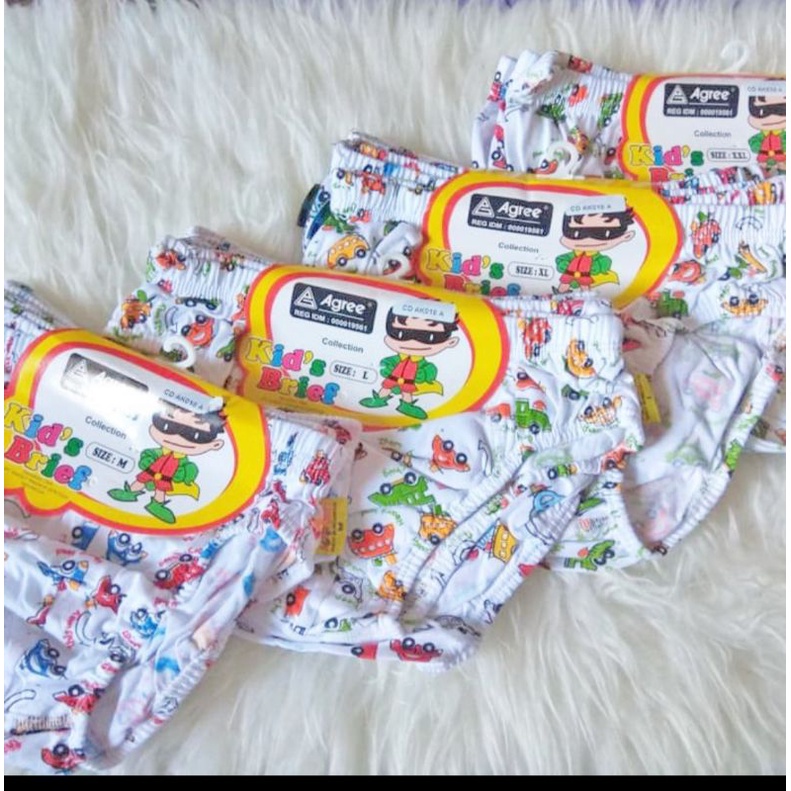 1Jepit 3 Pcs Celana Dalam Anak Agree Kids / Celana Dalam Anak Laki Laki / Warna Putih Random Motif
