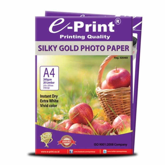 

(DISKON TERMURAH) Kertas foto E print SILKY GOLD 260 gsm A4 isi 20 lembar/foto SILKYdoff